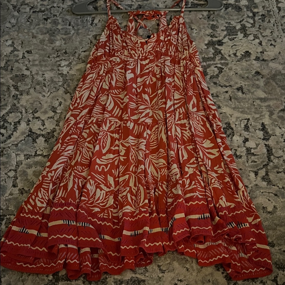 Angie Rust Red and Cream Floral Tiered Maxi Dress